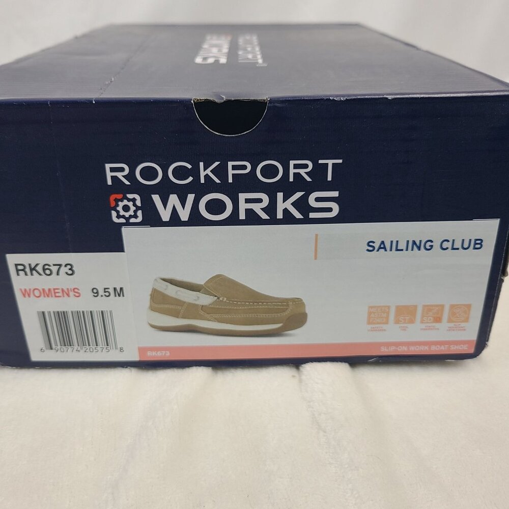 NEW Rockport Works Women's Sailing Club Slip-On Boat Shoes Tan Sz 9.5 M Leather - Picture 2 of 9